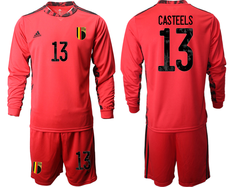 Men 2021 European Cup Belgium red Long sleeve goalkeeper #13 Soccer Jersey1